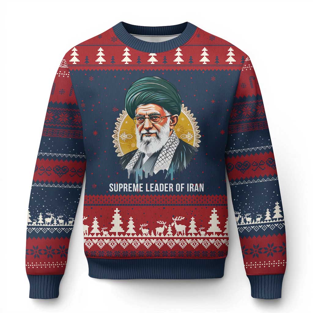 Supreme Leader Of Iran Graphic Portrait Ugly Christmas Sweater Iranian Political Figure