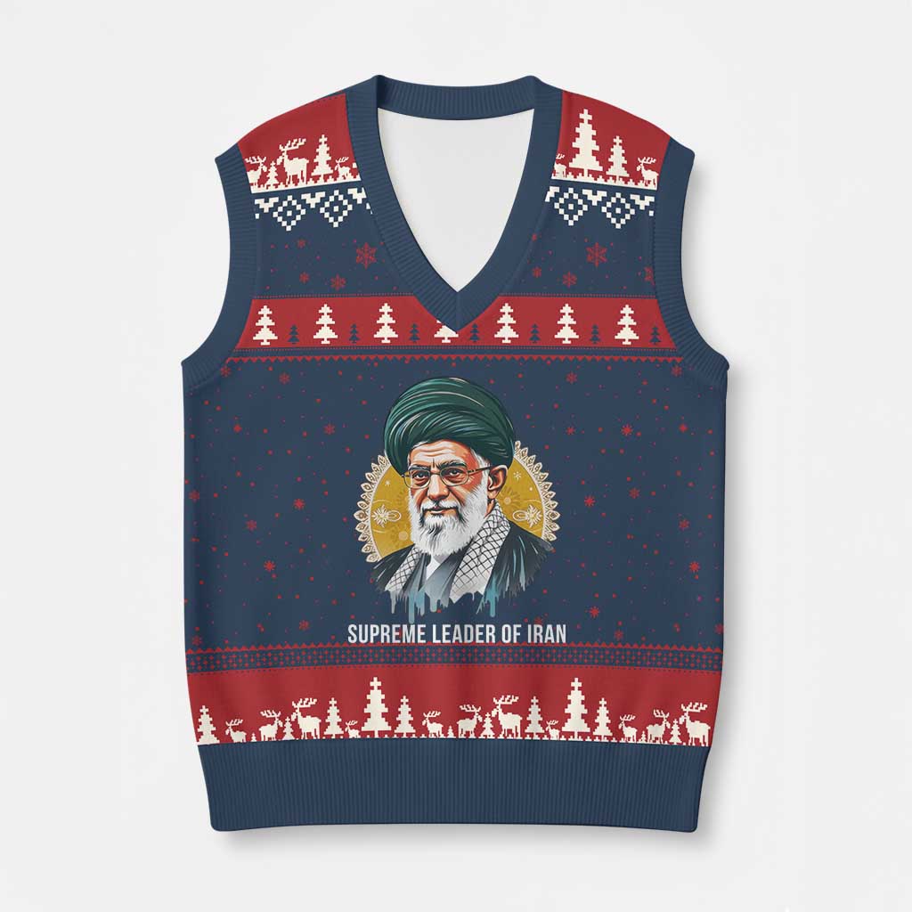 Supreme Leader Of Iran Graphic Portrait V-Neck Knit Sweater Vest Iranian Political Figure