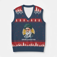 Supreme Leader Of Iran Graphic Portrait V-Neck Knit Sweater Vest Iranian Political Figure