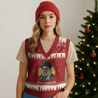 Supreme Leader Of Iran Graphic Portrait V-Neck Knit Sweater Vest Iranian Political Figure