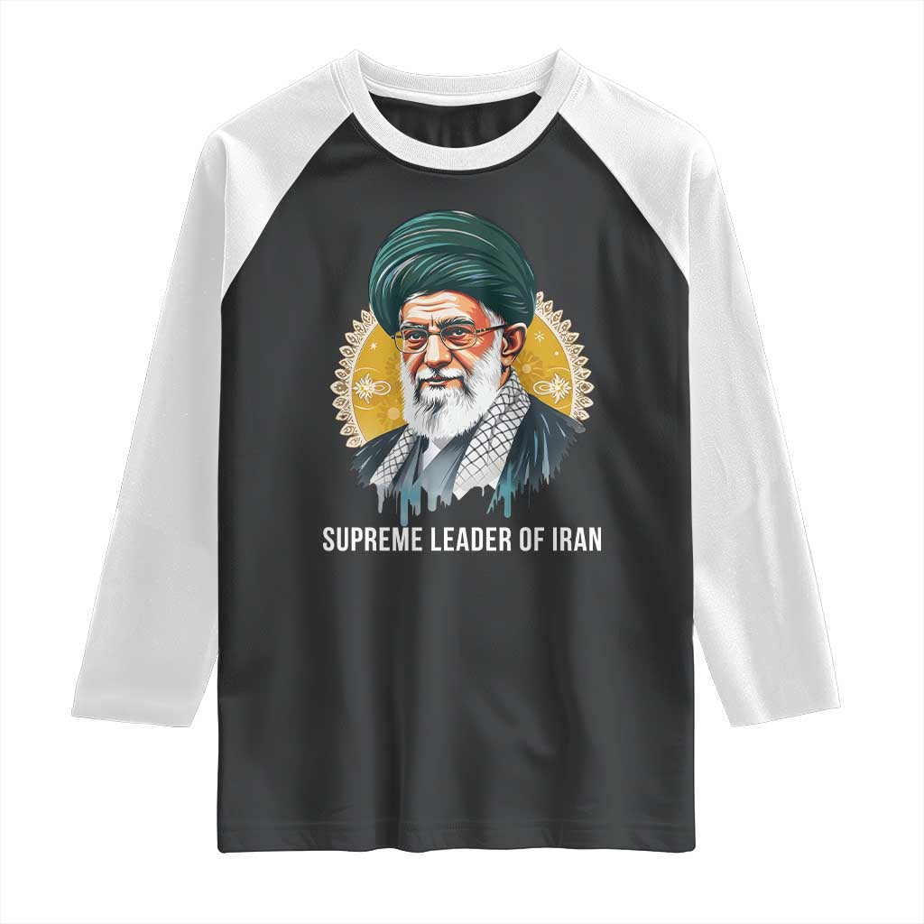 Supreme Leader Of Iran Graphic Portrait Raglan Shirt Iranian Political Figure