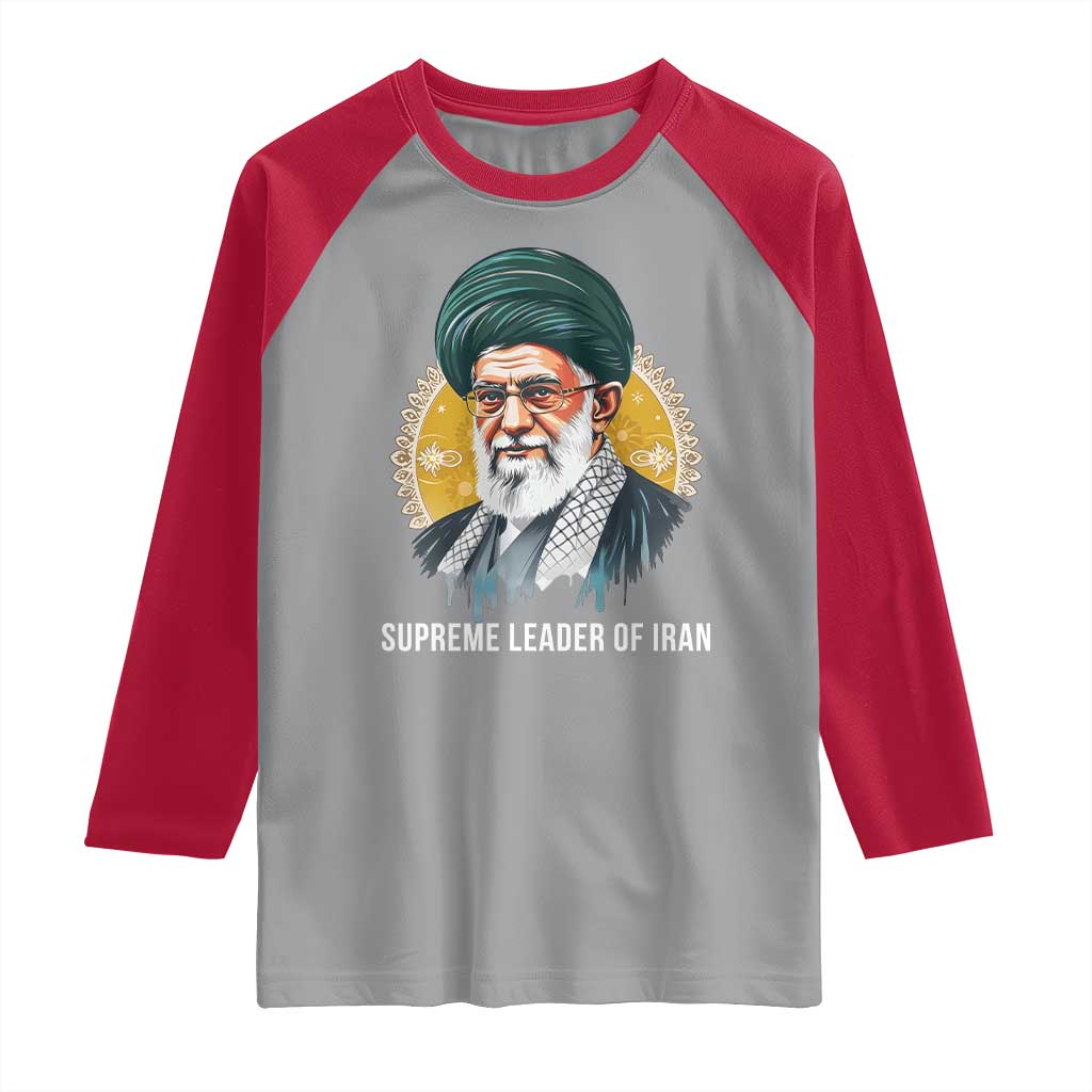Supreme Leader Of Iran Graphic Portrait Raglan Shirt Iranian Political Figure