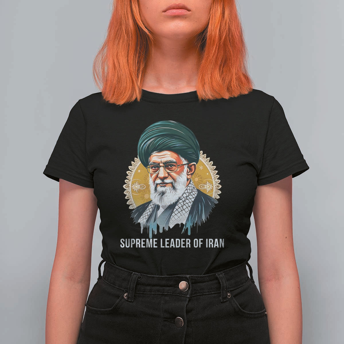 Supreme Leader Of Iran Graphic Portrait T Shirt For Women Iranian Political Figure