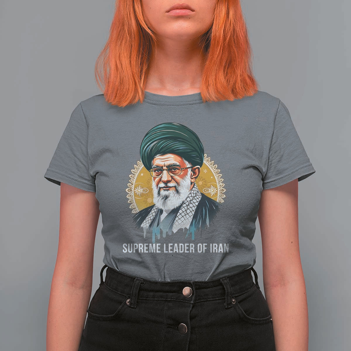 Supreme Leader Of Iran Graphic Portrait T Shirt For Women Iranian Political Figure