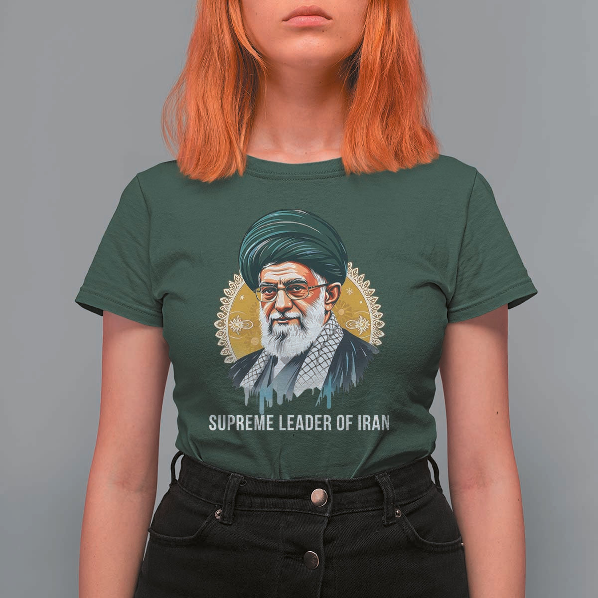 Supreme Leader Of Iran Graphic Portrait T Shirt For Women Iranian Political Figure