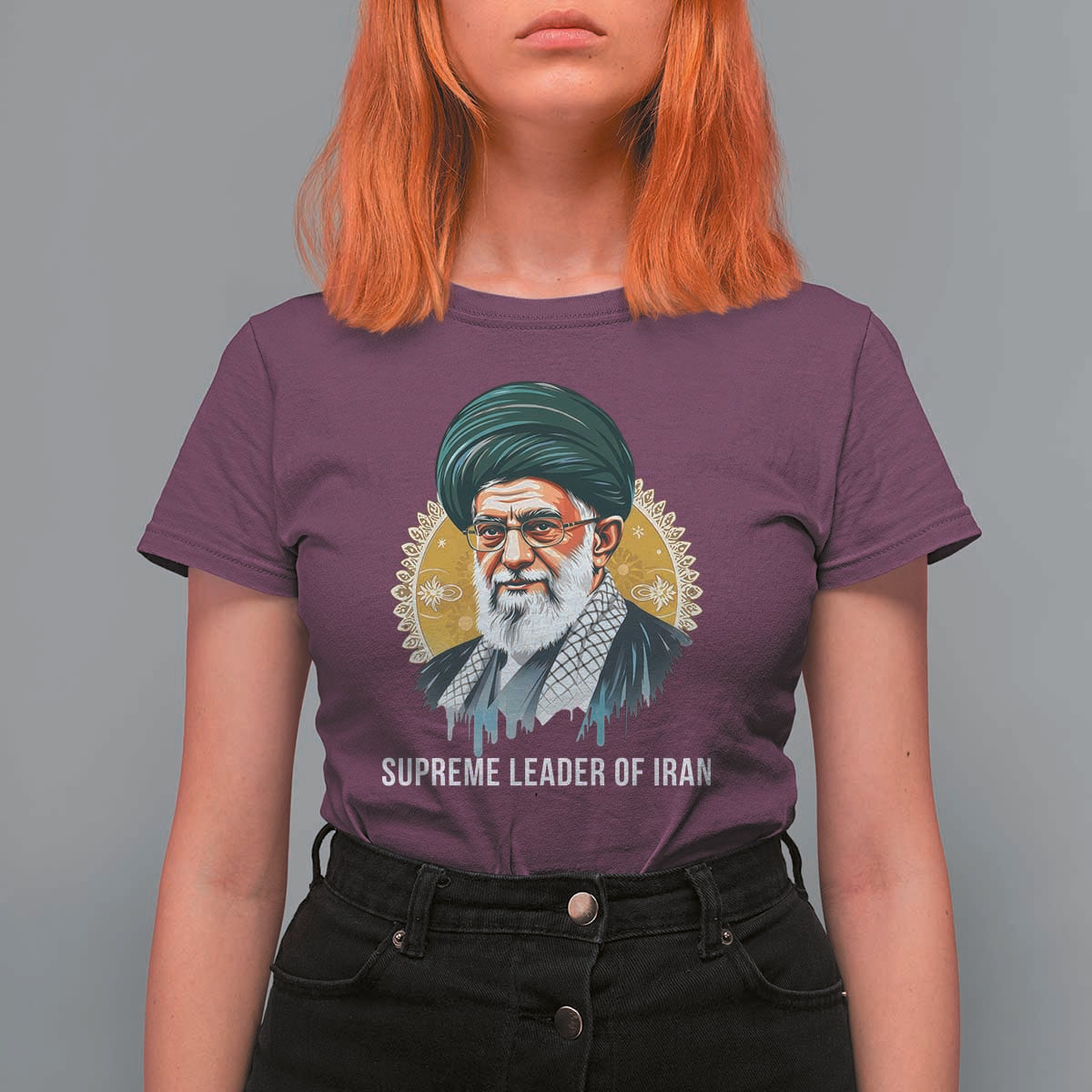 Supreme Leader Of Iran Graphic Portrait T Shirt For Women Iranian Political Figure