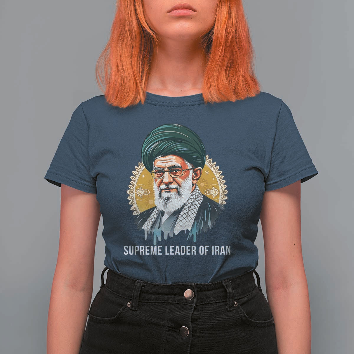 Supreme Leader Of Iran Graphic Portrait T Shirt For Women Iranian Political Figure