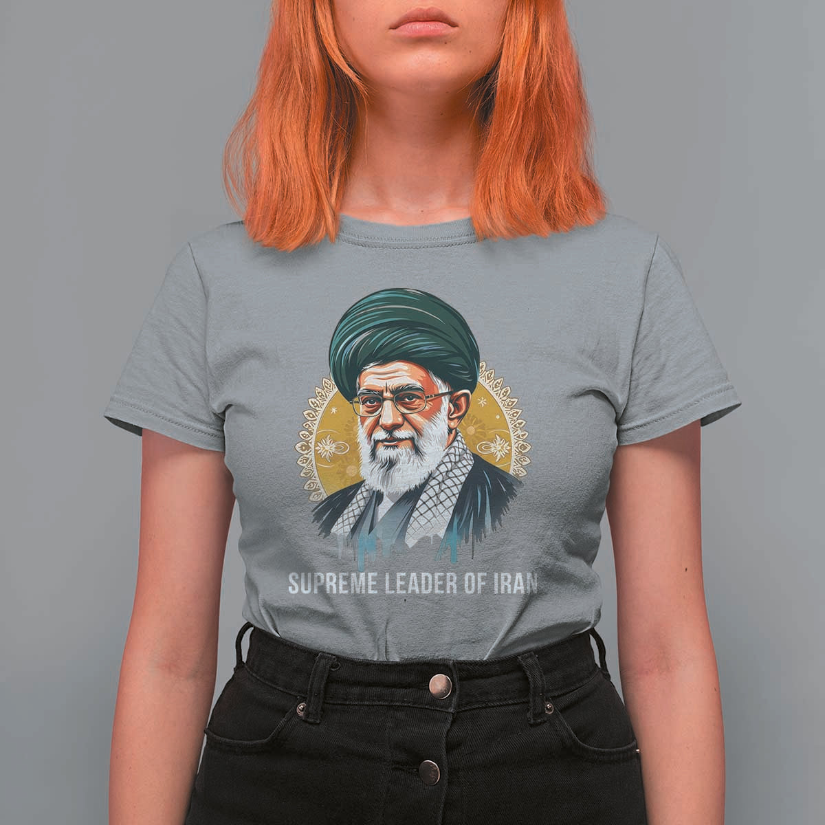 Supreme Leader Of Iran Graphic Portrait T Shirt For Women Iranian Political Figure
