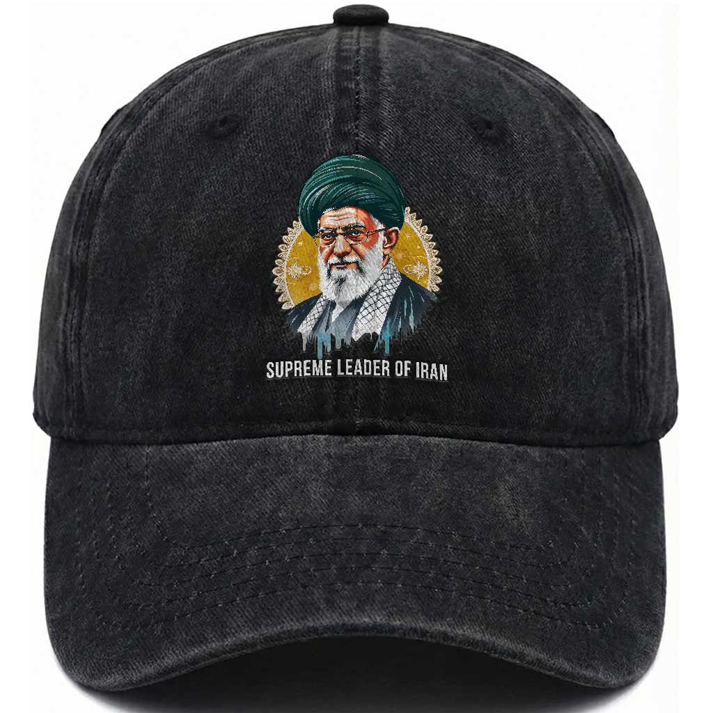 Supreme Leader Of Iran Graphic Portrait Washed Cotton Baseball Cap Iranian Political Figure
