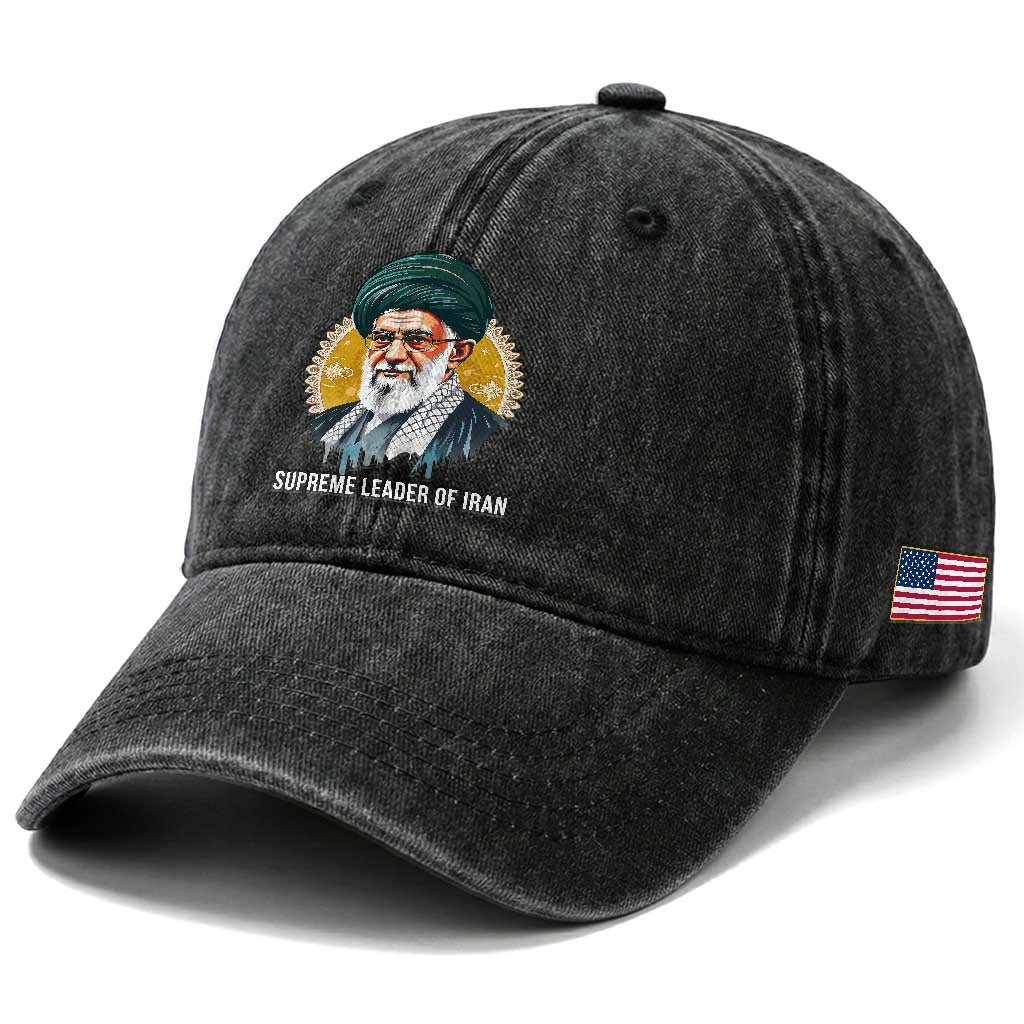 Supreme Leader Of Iran Graphic Portrait Washed Cotton Baseball Cap Iranian Political Figure
