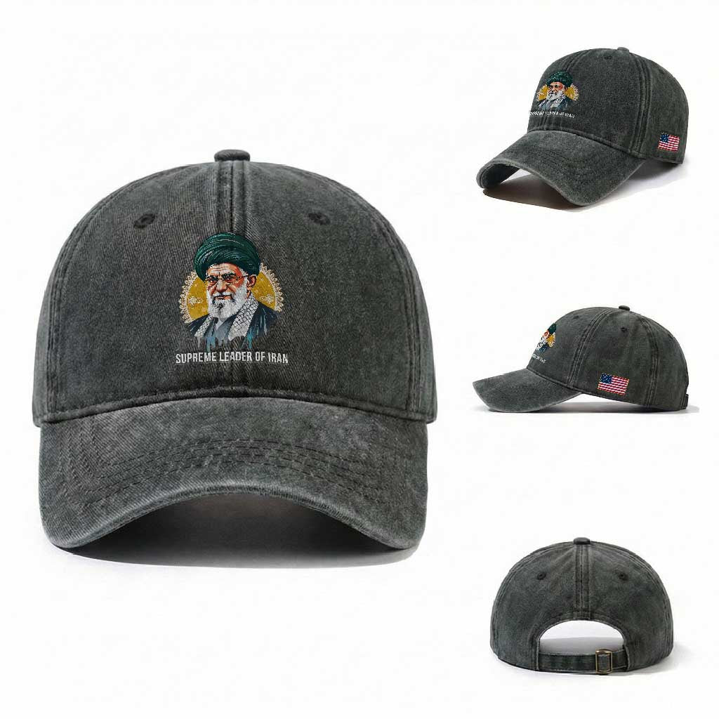 Supreme Leader Of Iran Graphic Portrait Washed Cotton Baseball Cap Iranian Political Figure