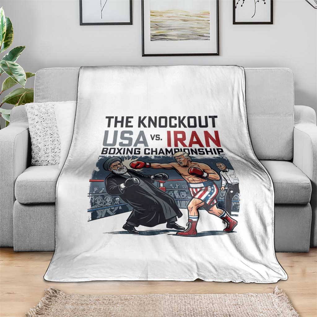 Sarcastic USA vs Iran Knockout Boxing Championship Throw Blanket Funny Political Satire Fight Night
