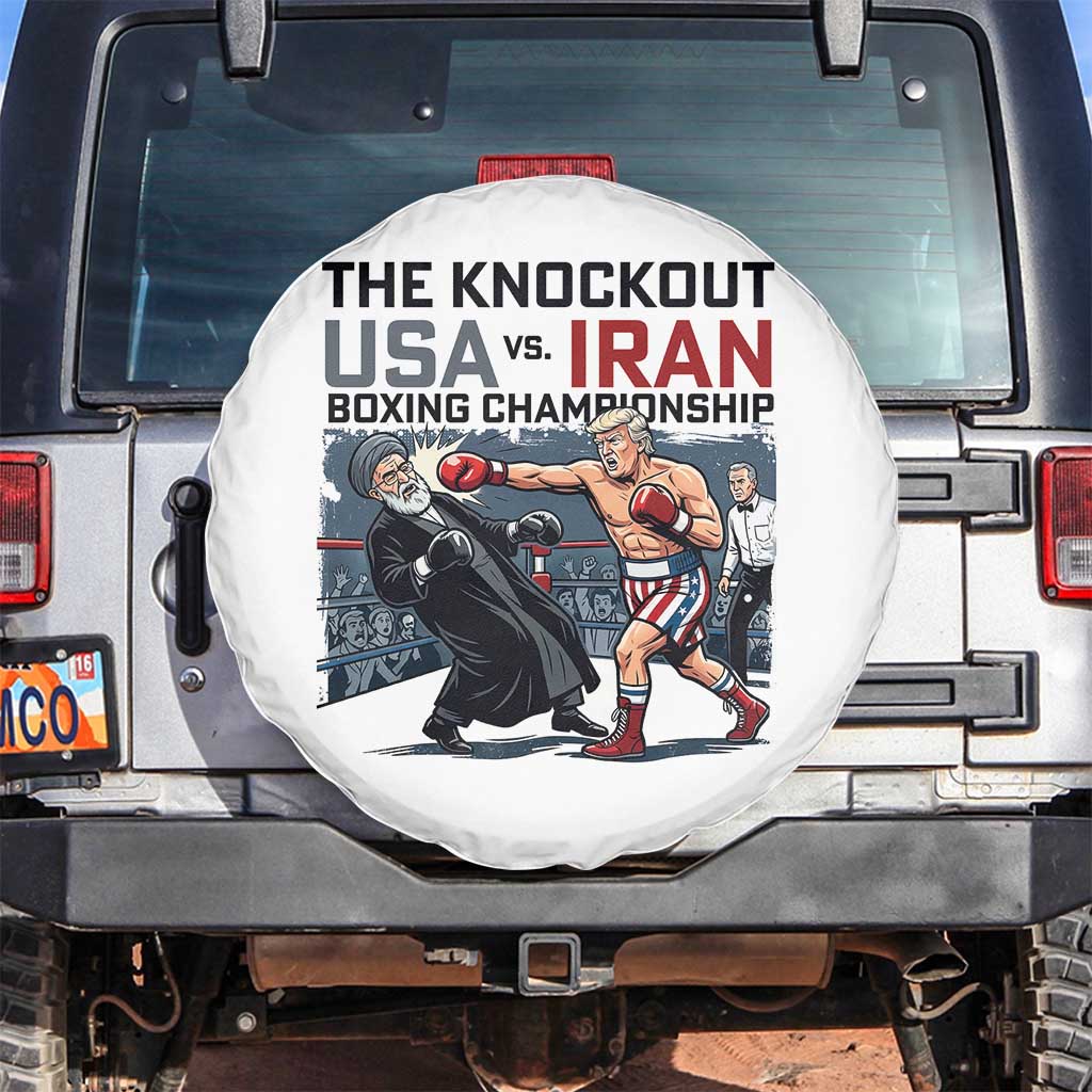 Sarcastic USA vs Iran Knockout Boxing Championship Spare Tire Cover Funny Political Satire Fight Night