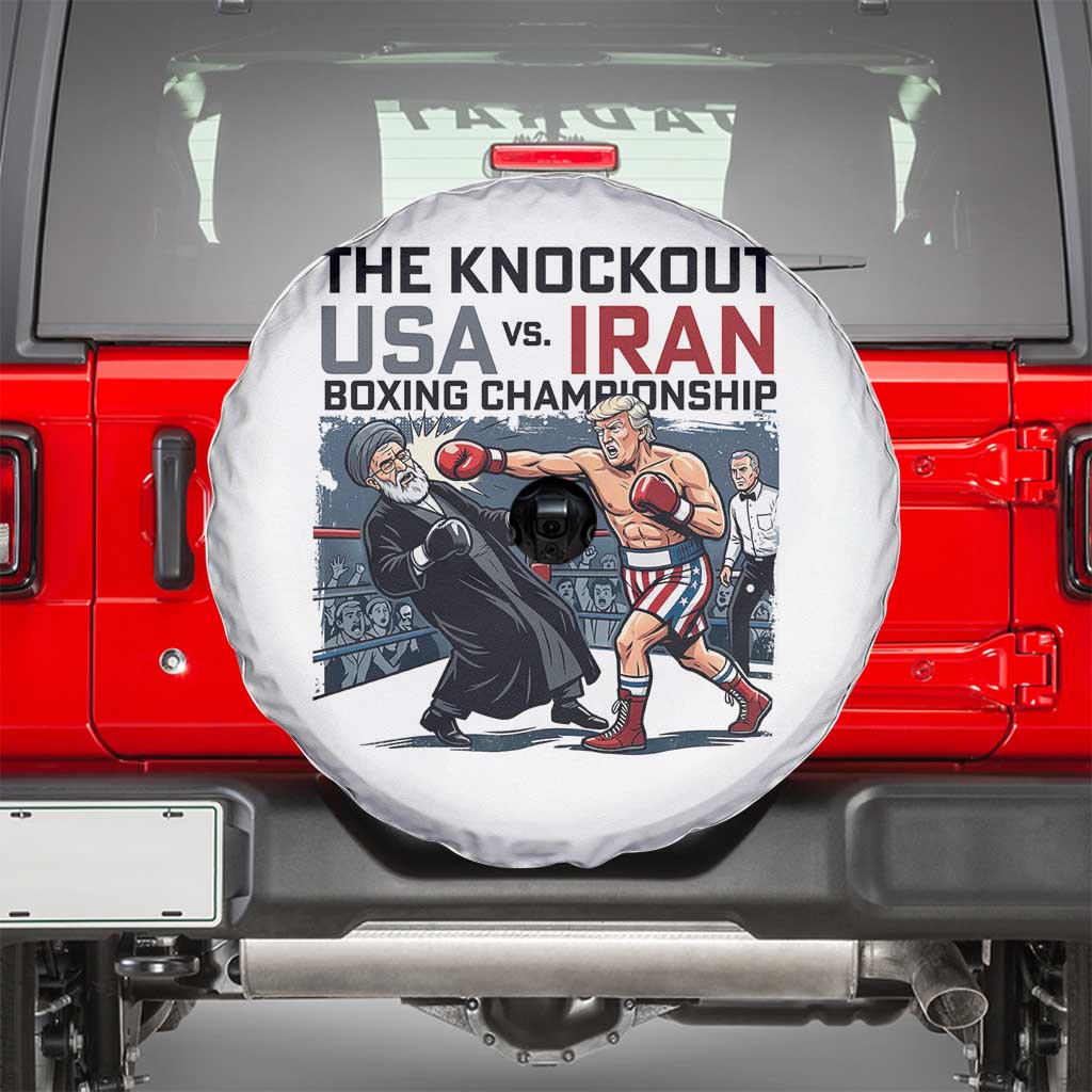 Sarcastic USA vs Iran Knockout Boxing Championship Spare Tire Cover Funny Political Satire Fight Night