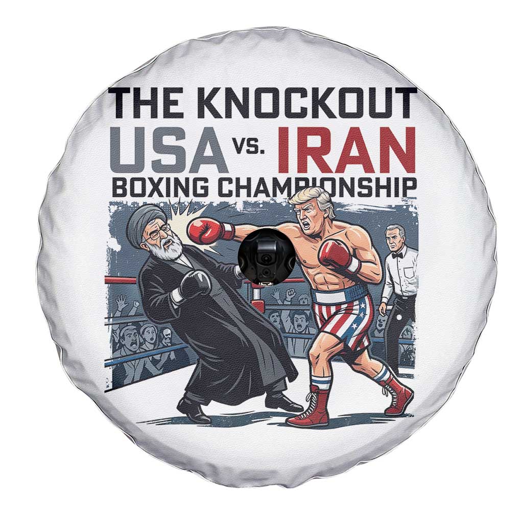 Sarcastic USA vs Iran Knockout Boxing Championship Spare Tire Cover Funny Political Satire Fight Night