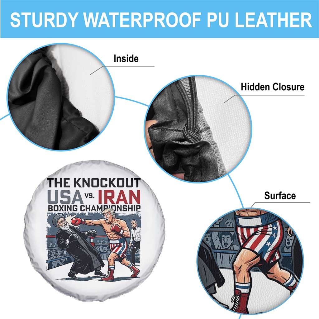 Sarcastic USA vs Iran Knockout Boxing Championship Spare Tire Cover Funny Political Satire Fight Night