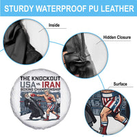 Sarcastic USA vs Iran Knockout Boxing Championship Spare Tire Cover Funny Political Satire Fight Night