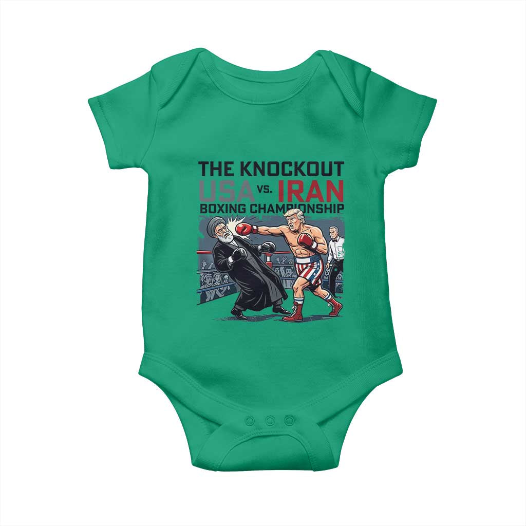 Sarcastic USA vs Iran Knockout Boxing Championship Baby Onesie Funny Political Satire Fight Night