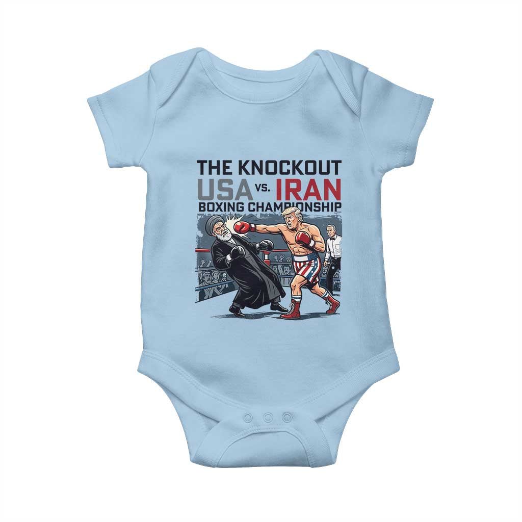 Sarcastic USA vs Iran Knockout Boxing Championship Baby Onesie Funny Political Satire Fight Night