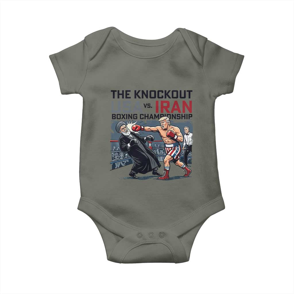 Sarcastic USA vs Iran Knockout Boxing Championship Baby Onesie Funny Political Satire Fight Night