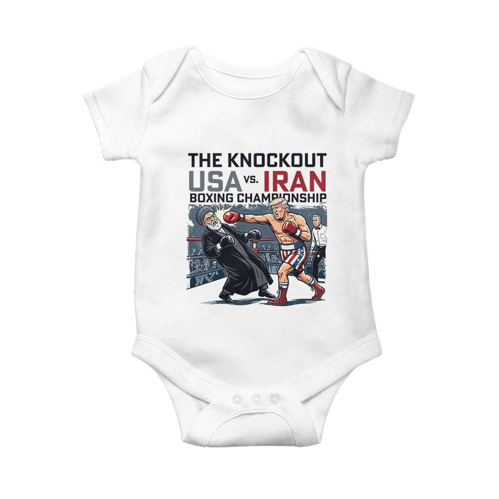 Sarcastic USA vs Iran Knockout Boxing Championship Baby Onesie Funny Political Satire Fight Night