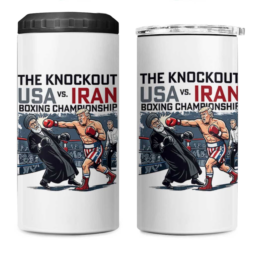Sarcastic USA vs Iran Knockout Boxing Championship 4 in 1 Can Cooler Tumbler Funny Political Satire Fight Night