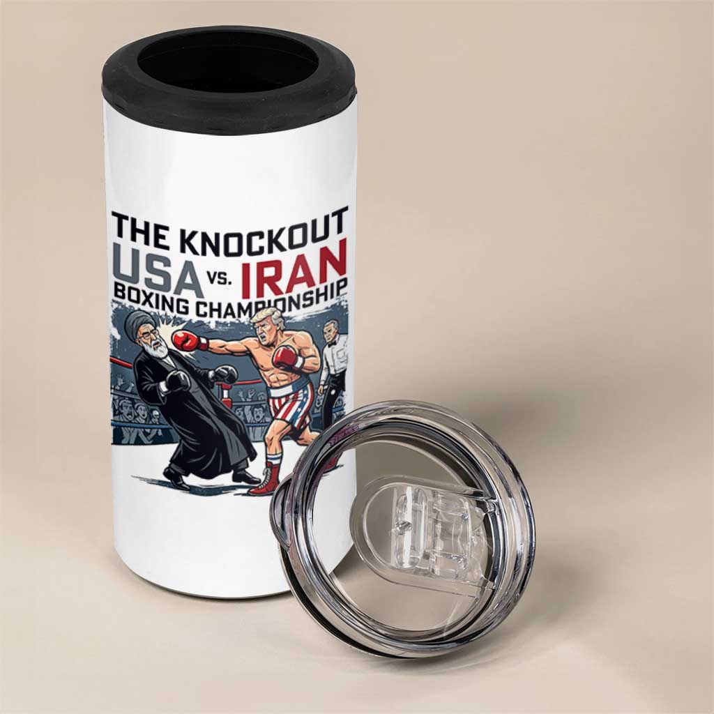 Sarcastic USA vs Iran Knockout Boxing Championship 4 in 1 Can Cooler Tumbler Funny Political Satire Fight Night