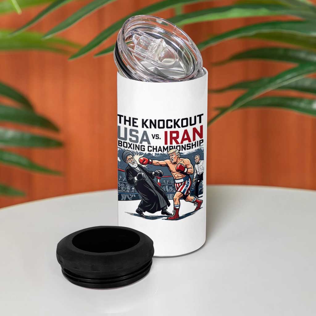 Sarcastic USA vs Iran Knockout Boxing Championship 4 in 1 Can Cooler Tumbler Funny Political Satire Fight Night