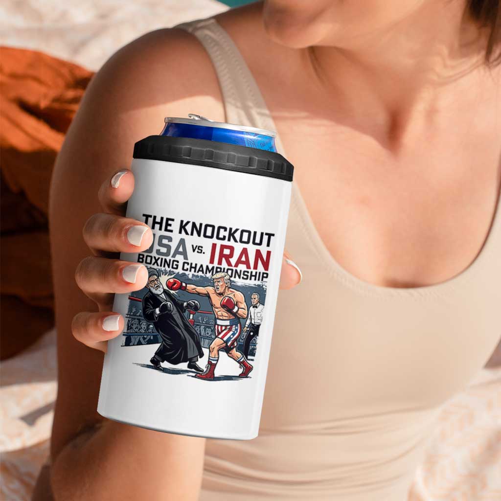 Sarcastic USA vs Iran Knockout Boxing Championship 4 in 1 Can Cooler Tumbler Funny Political Satire Fight Night