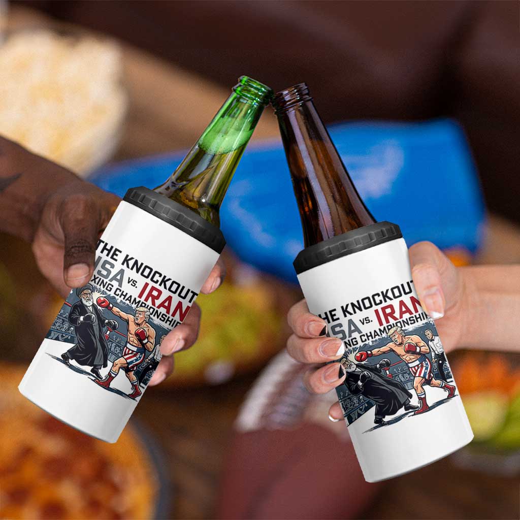 Sarcastic USA vs Iran Knockout Boxing Championship 4 in 1 Can Cooler Tumbler Funny Political Satire Fight Night