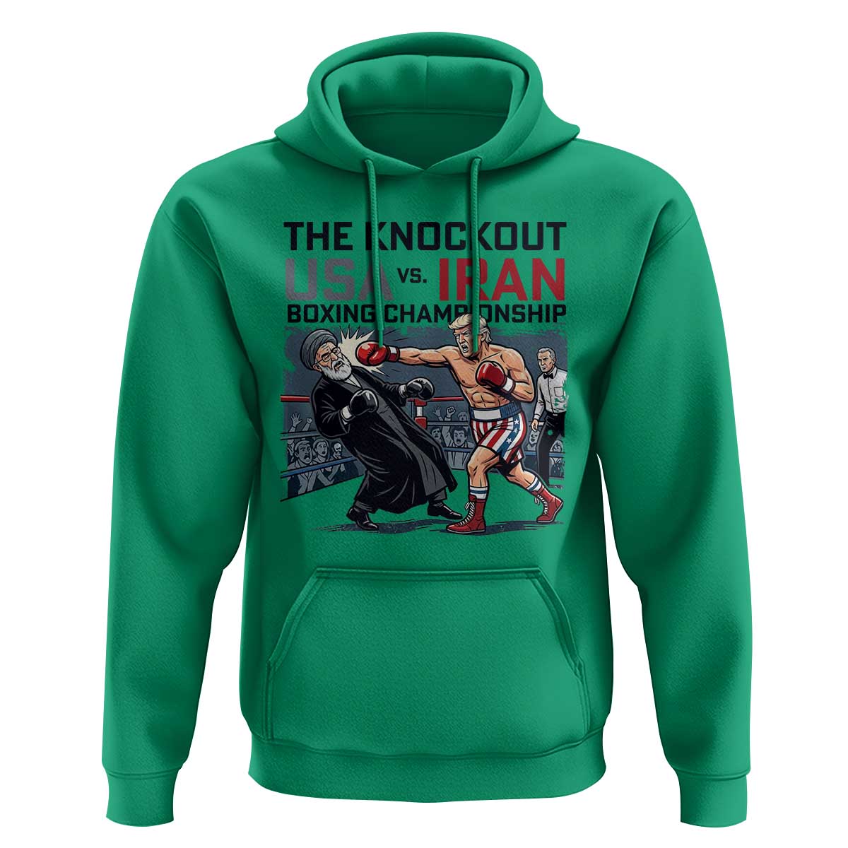 Sarcastic USA vs Iran Knockout Boxing Championship Hoodie Funny Political Satire Fight Night