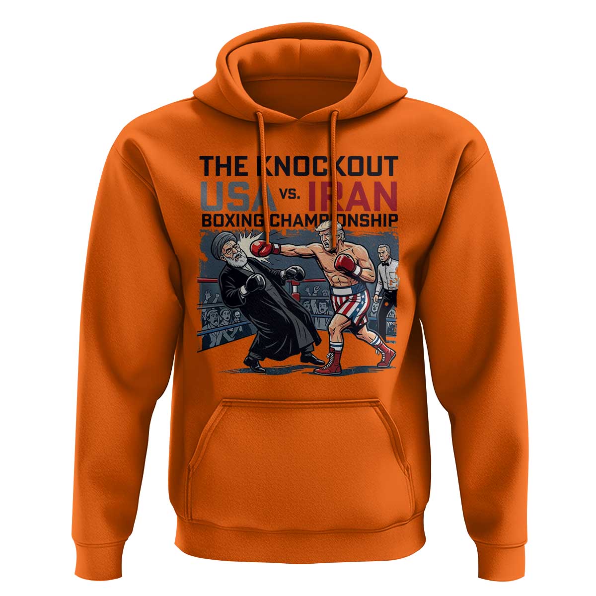 Sarcastic USA vs Iran Knockout Boxing Championship Hoodie Funny Political Satire Fight Night