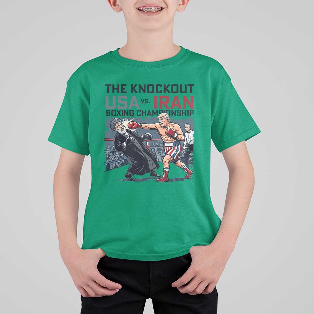 Sarcastic USA vs Iran Knockout Boxing Championship T Shirt For Kid Funny Political Satire Fight Night