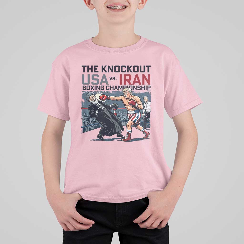 Sarcastic USA vs Iran Knockout Boxing Championship T Shirt For Kid Funny Political Satire Fight Night