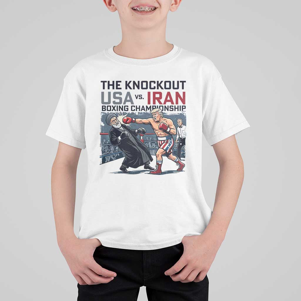 Sarcastic USA vs Iran Knockout Boxing Championship T Shirt For Kid Funny Political Satire Fight Night