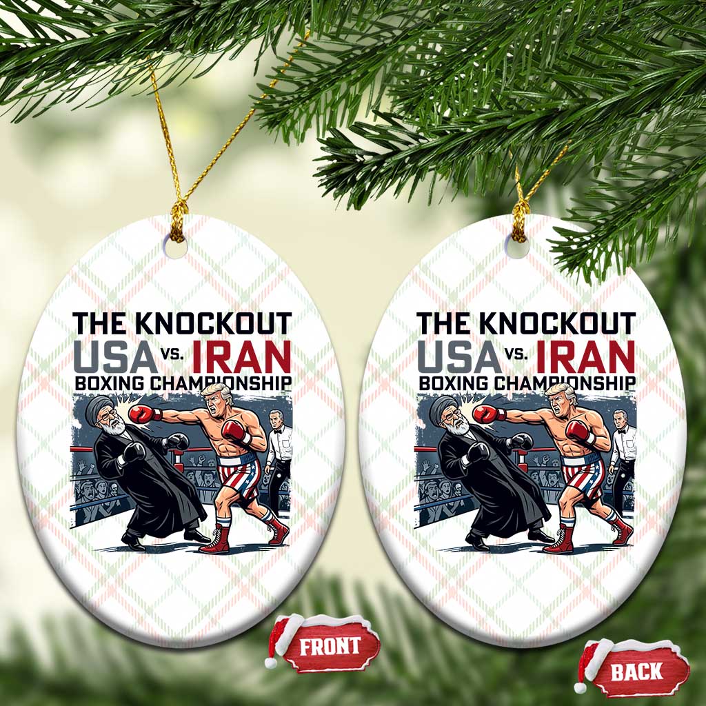 Sarcastic USA vs Iran Knockout Boxing Championship Ceramic Ornament Funny Political Satire Fight Night