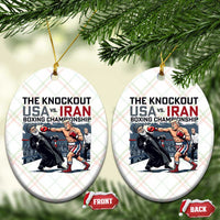Sarcastic USA vs Iran Knockout Boxing Championship Ceramic Ornament Funny Political Satire Fight Night