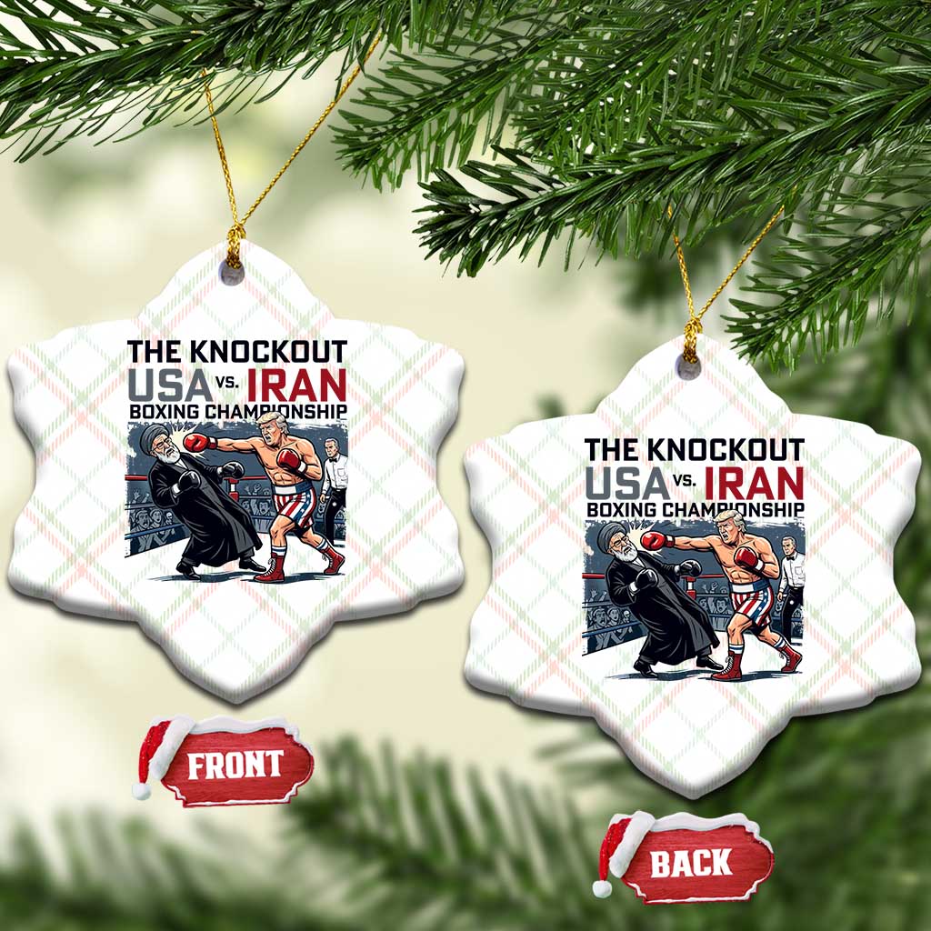 Sarcastic USA vs Iran Knockout Boxing Championship Ceramic Ornament Funny Political Satire Fight Night