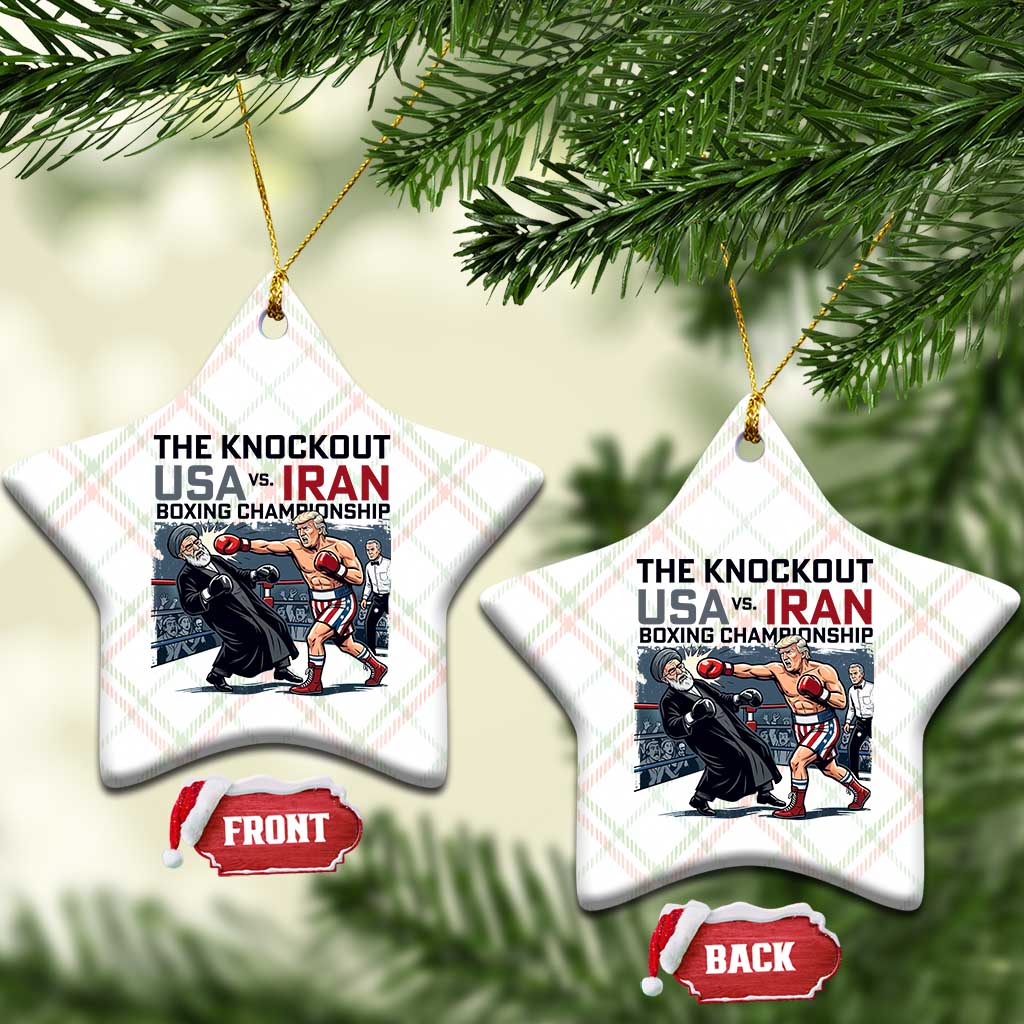 Sarcastic USA vs Iran Knockout Boxing Championship Ceramic Ornament Funny Political Satire Fight Night