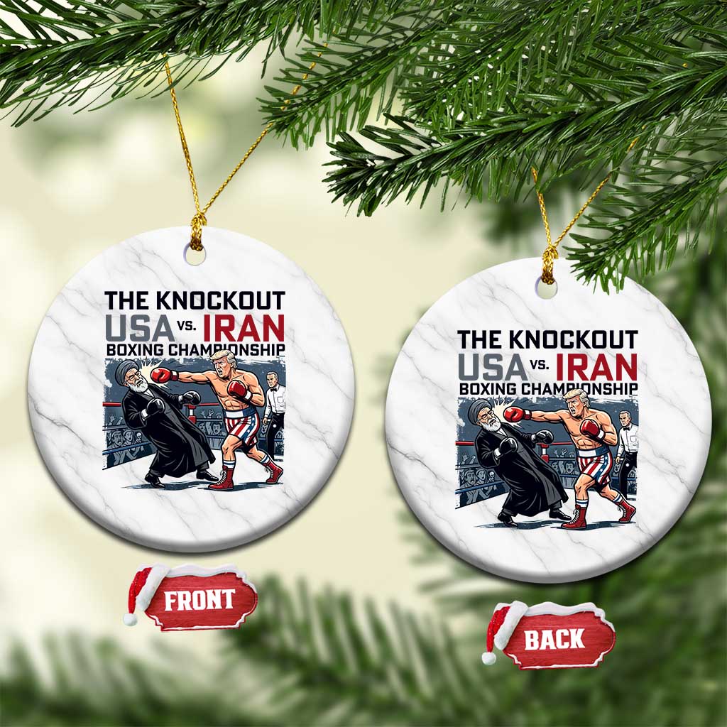Sarcastic USA vs Iran Knockout Boxing Championship Ceramic Ornament Funny Political Satire Fight Night