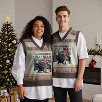Sarcastic USA vs Iran Knockout Boxing Championship V-Neck Knit Sweater Vest Funny Political Satire Fight Night