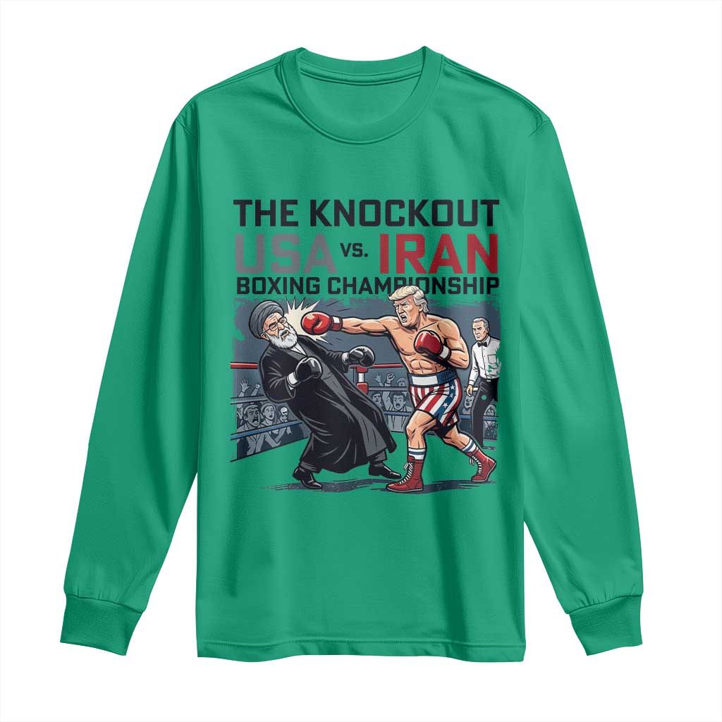 Sarcastic USA vs Iran Knockout Boxing Championship Long Sleeve Shirt Funny Political Satire Fight Night