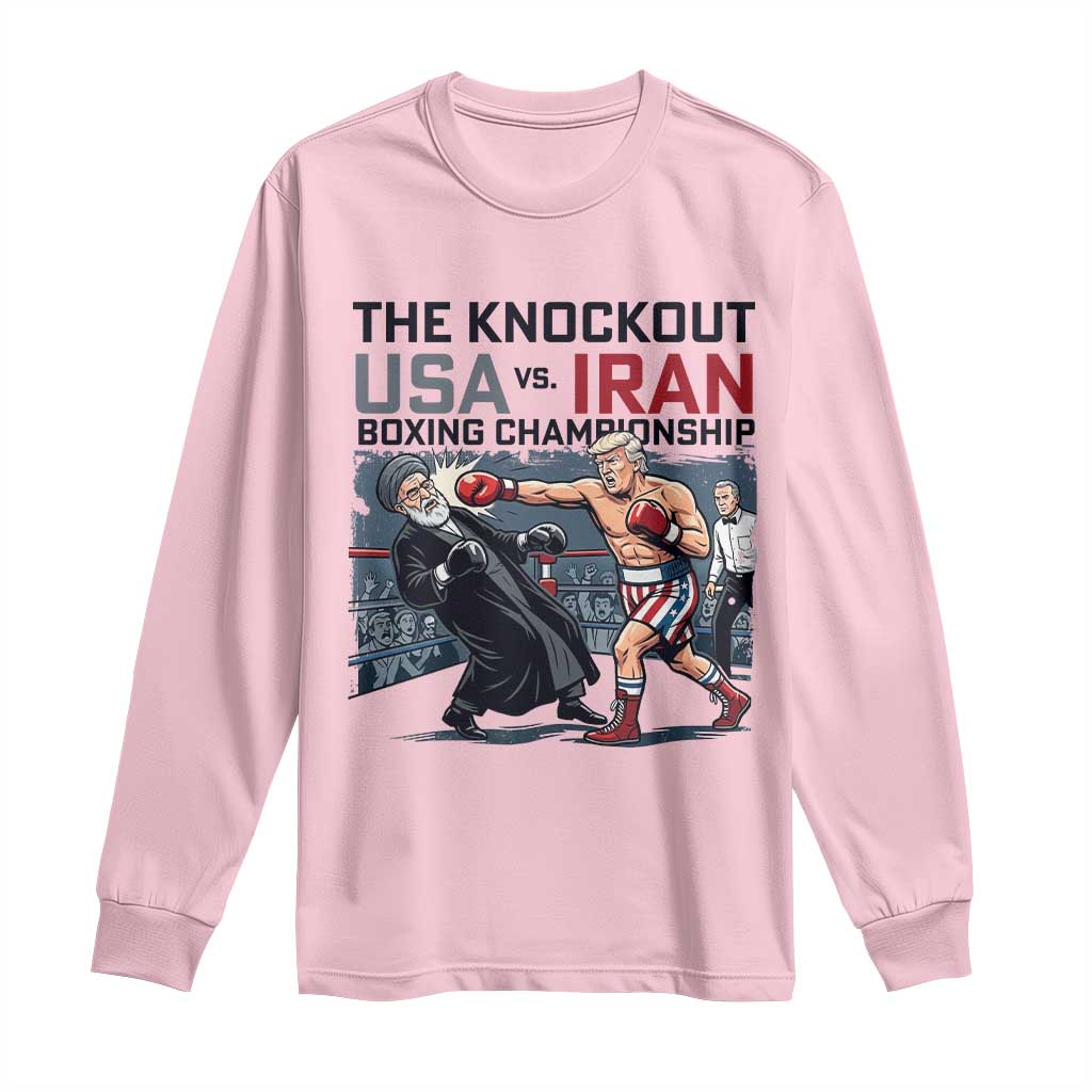 Sarcastic USA vs Iran Knockout Boxing Championship Long Sleeve Shirt Funny Political Satire Fight Night
