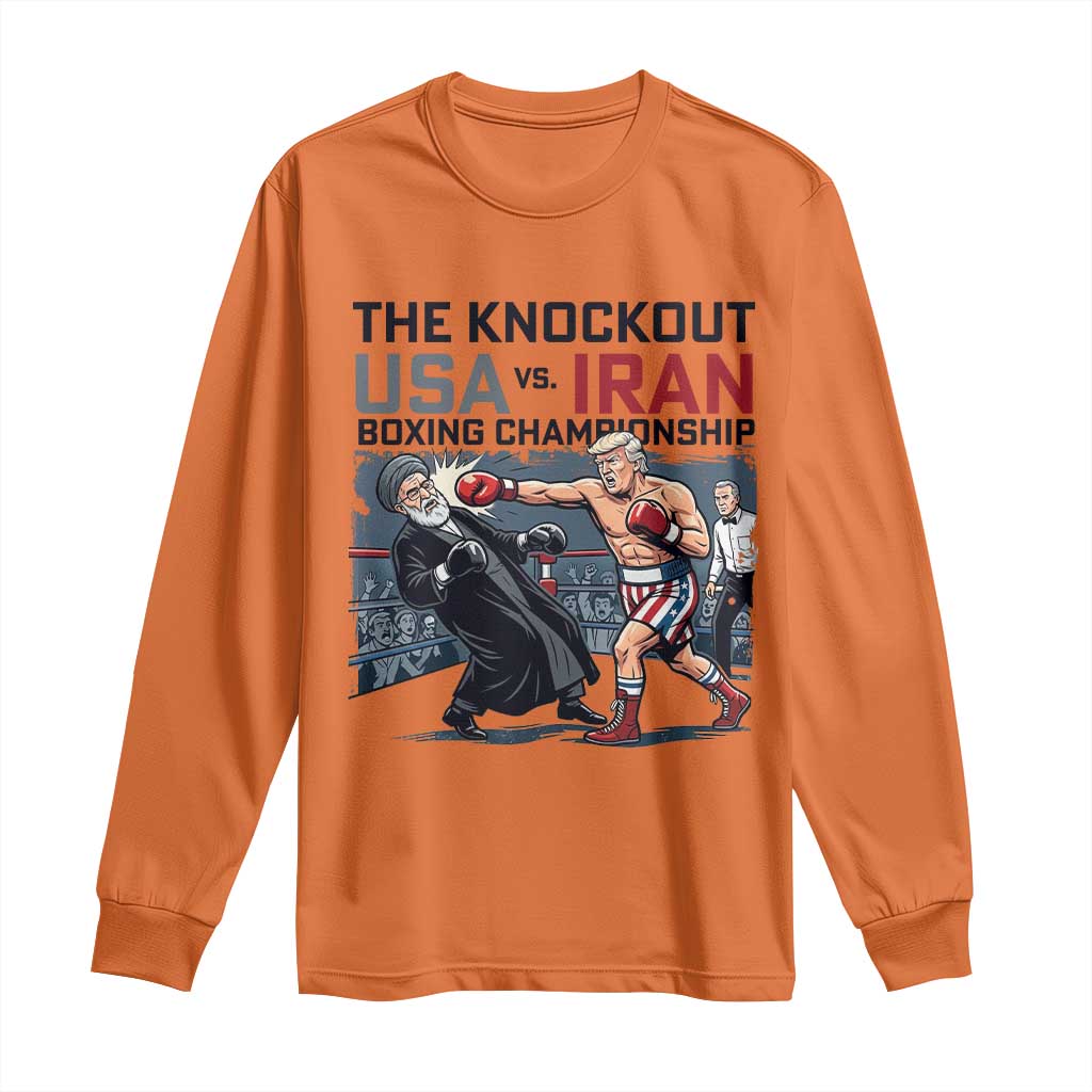 Sarcastic USA vs Iran Knockout Boxing Championship Long Sleeve Shirt Funny Political Satire Fight Night