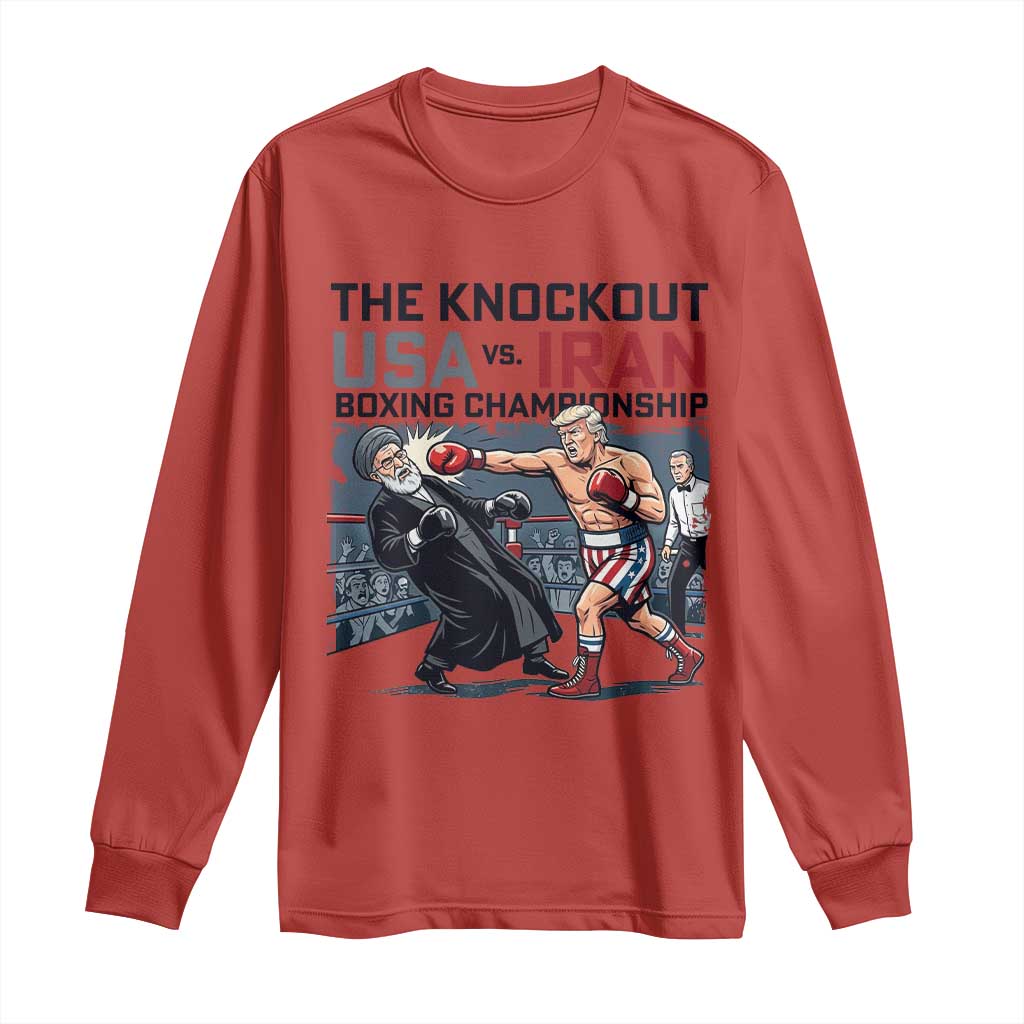 Sarcastic USA vs Iran Knockout Boxing Championship Long Sleeve Shirt Funny Political Satire Fight Night