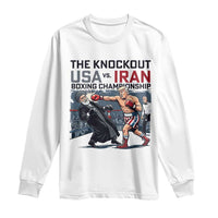 Sarcastic USA vs Iran Knockout Boxing Championship Long Sleeve Shirt Funny Political Satire Fight Night