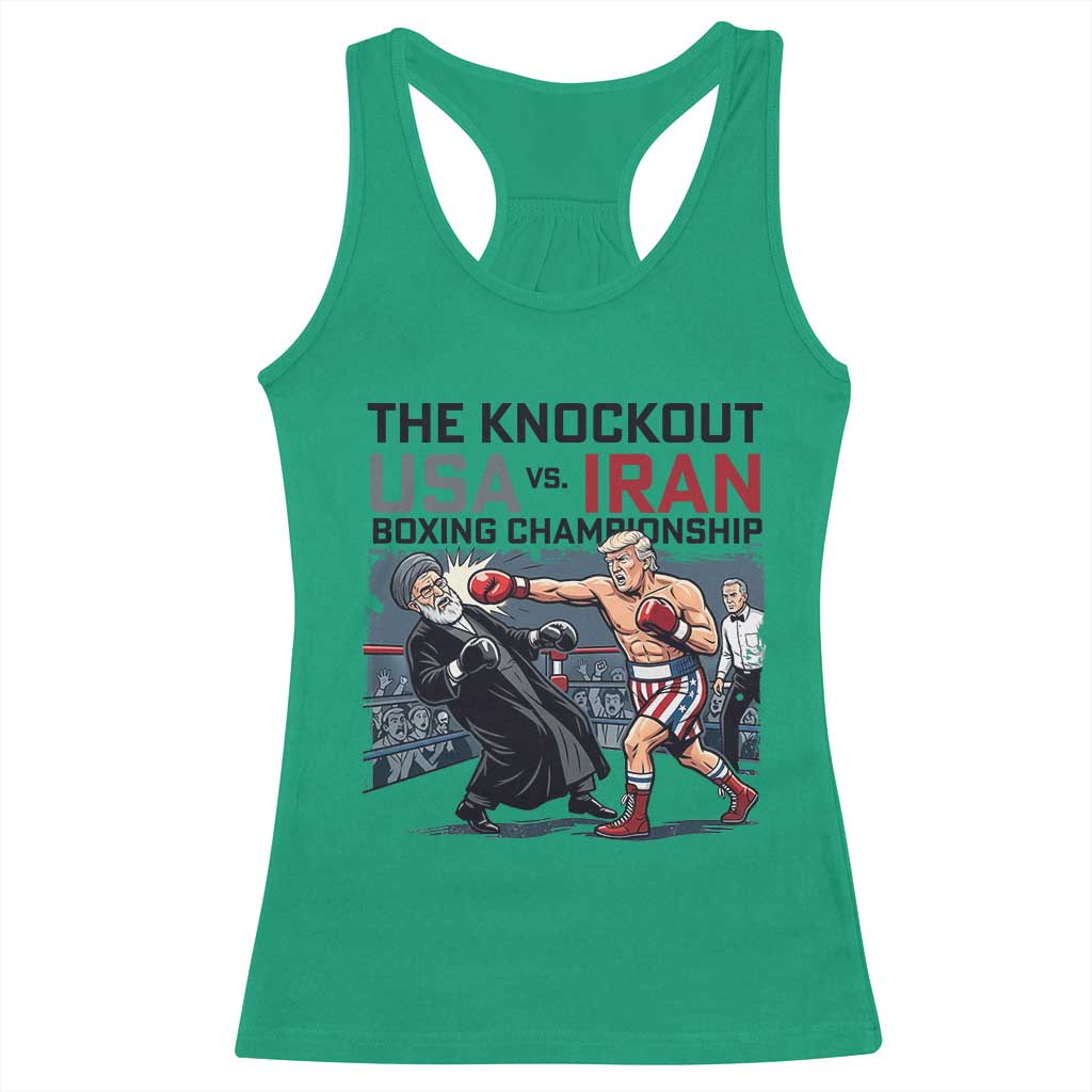 Sarcastic USA vs Iran Knockout Boxing Championship Racerback Tank Top Funny Political Satire Fight Night