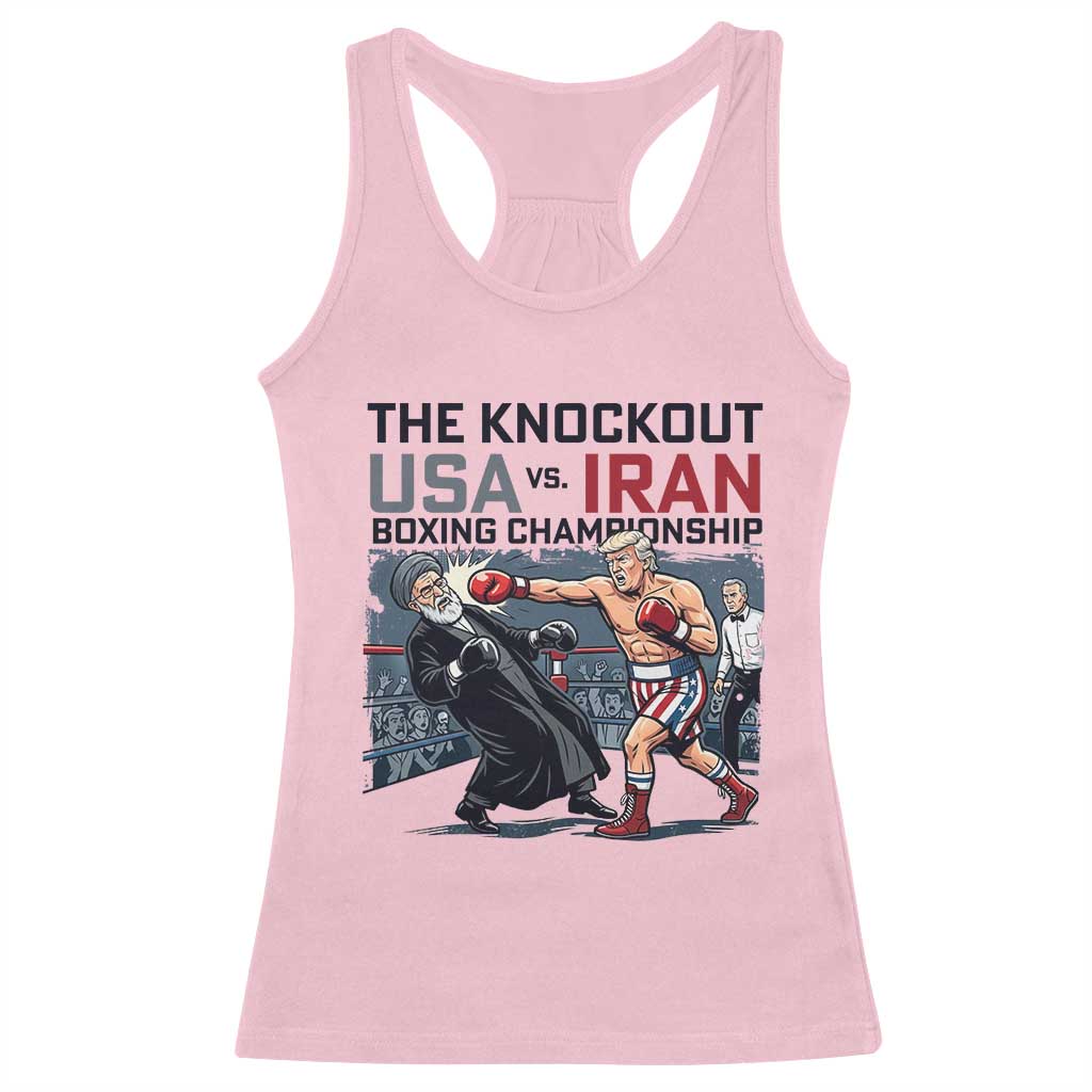 Sarcastic USA vs Iran Knockout Boxing Championship Racerback Tank Top Funny Political Satire Fight Night