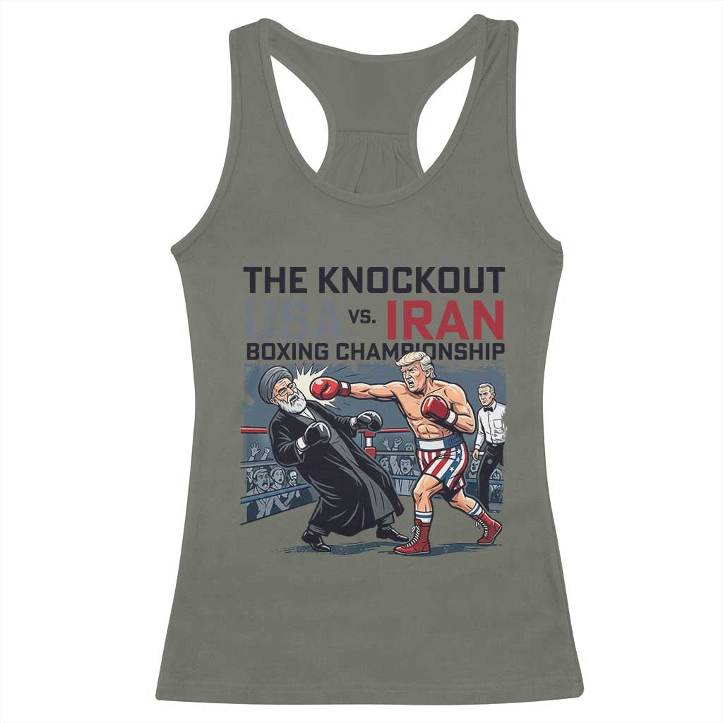 Sarcastic USA vs Iran Knockout Boxing Championship Racerback Tank Top Funny Political Satire Fight Night