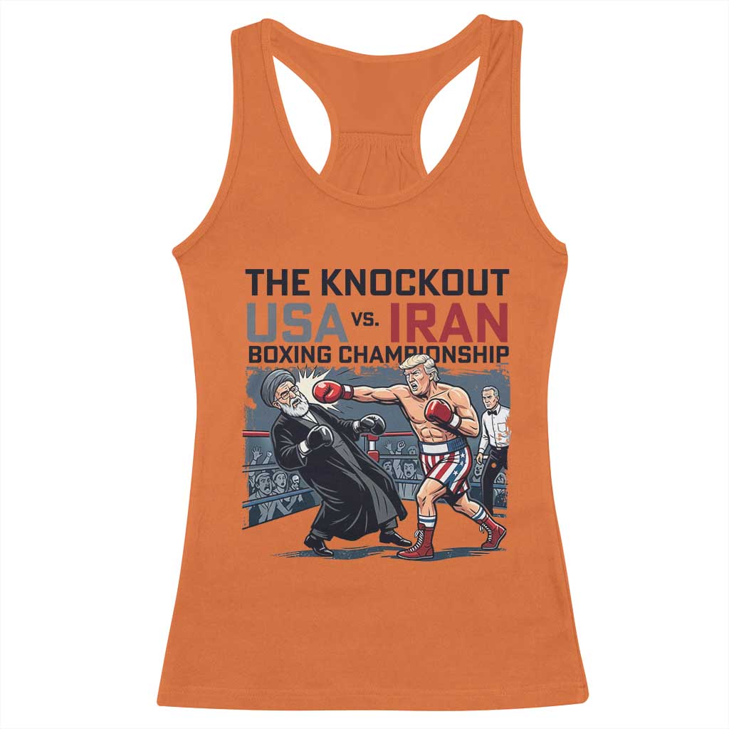Sarcastic USA vs Iran Knockout Boxing Championship Racerback Tank Top Funny Political Satire Fight Night